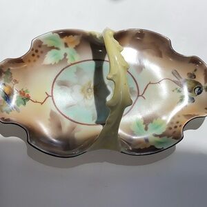 Prov Saxe E S Vintage hand painted serving dish. Beautiful depiction of birds.
